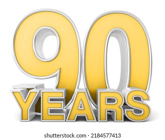 90 years 3d isolated on white background. Celebrating 90th anniversary. Gold and silver metallic Number. 3D illustration.