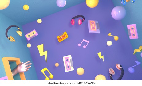 90s Hipster Music Room. 3d Rendering Picture.