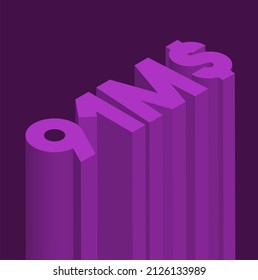 $91 M Ninety-One Million Dollar Number Price Tag In 3d Isometric Shape. Light Purple Color Number On Dark Purple Background