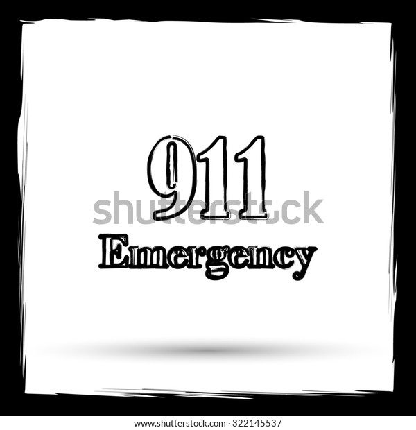 911 Emergency icon. Internet\
button on white background. Outline design imitating\
paintbrush.\
