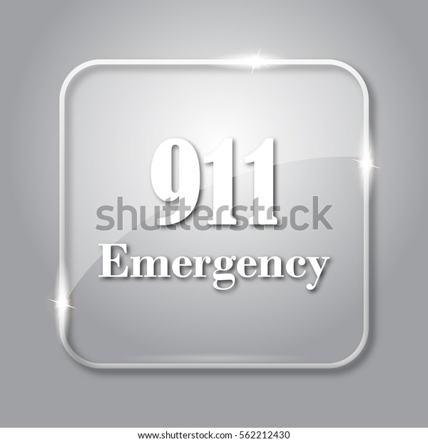 911 Emergency icon. Transparent internet\
button on grey\
background.\
