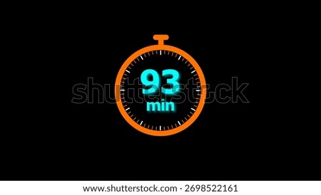 93 min clock illustration timer icon. timer 93 minutes countdown icon. motion graphic Clock 93 minute icon, blue background 4k illustration.