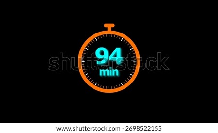 94 min clock illustration timer icon. timer 94 minutes countdown icon. motion graphic Clock 94 minute icon, blue background 4k illustration.