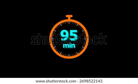 95 min clock illustration timer icon. timer 95 minutes countdown icon. motion graphic Clock 95 minute icon, blue background 4k illustration.