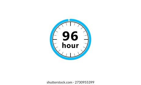 96 Hours timer clock illustration. Counting timer clock on white background.