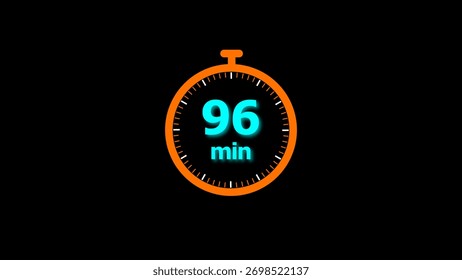 96 min clock illustration timer icon. timer 96 minutes countdown icon. motion graphic Clock 96 minute icon, blue background 4k illustration.