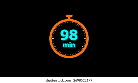 98 min clock illustration timer icon. timer 98 minutes countdown icon. motion graphic Clock 98 minute icon, blue background 4k illustration.