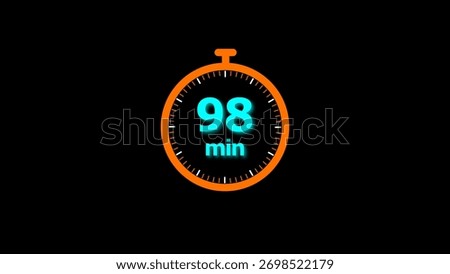 98 min clock illustration timer icon. timer 98 minutes countdown icon. motion graphic Clock 98 minute icon, blue background 4k illustration.