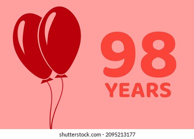 98 years logo. Illustration for celebration anniversary. Concept 98 Birthday. ninety-eight years. Balls on pink background. Inscription 98 symbolizes birthday celebrations. ninety-eight anniversary