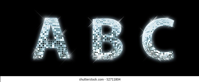 A, B, C - Font Made From A Disco Ball