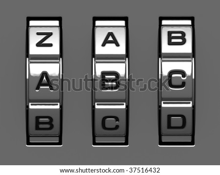 A, B, C letters from combination lock alphabet