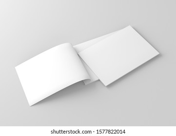 A4 A5 Us Letter Horizontal Landscape Magazine Brochure 3D Rendered White Blank Mockup