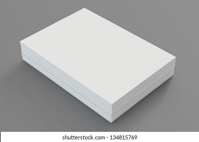 A4 Blank Paper Stack With Soft Shadows  Isolated On Grey