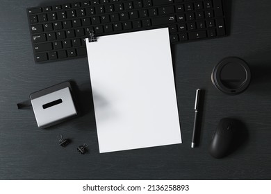 A4 Letterhead At Workplace Mockup. 3D Rendering