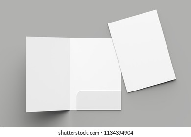 A4 Size Single Pocket Reinforced Folder Mock Up Isolated On Gray Background. 3D Illustration