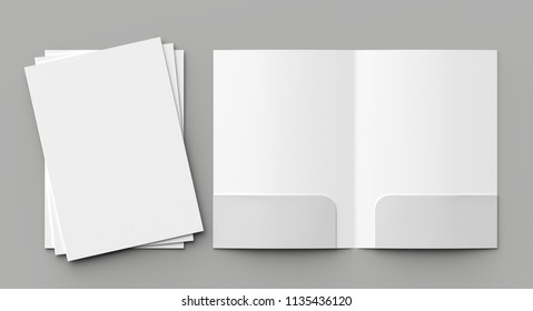 A4 Size Two Pockets Reinforced Folder Mock Up Isolated On Gray Background. 3D Illustration