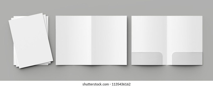 A4 Size Two Pockets Reinforced Folder Mock Up Isolated On Gray Background. 3D Illustration