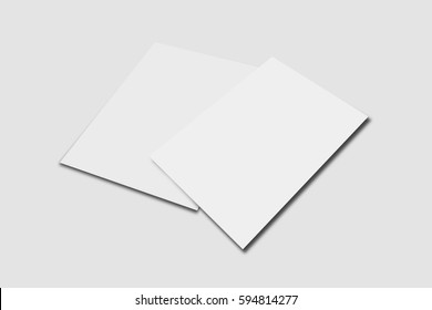  A5 Flyer / Invitation Mock-Up On Isolated White Background, Realistic Rendering Of Blank Flyers, 3D Illustartion