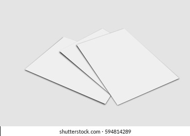  A5 Flyer / Invitation Mock-Up On Isolated White Background, Realistic Rendering Of Blank Flyers, 3D Illustartion