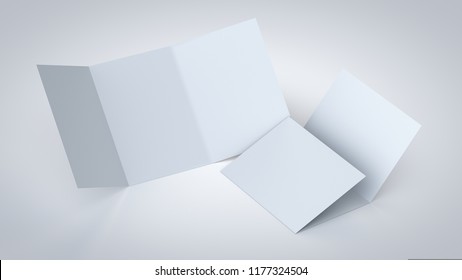 A5/A4 Blank Trifold Paper Brochure Mockup, Realistic 3D Illustration For Corporate Branding Presentation, Isolated On White Background.