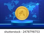 AAVE virtual currency images on digital background. 3d illustration