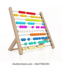 Abacus with multi colored beads on white background. 3D illustration.