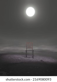 Abandoned Chair In The Moonlight 3D Illustration