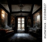 Abandoned haunted house interior. 3D illustration.