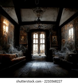 Abandoned Haunted House Interior. 3D Illustration.