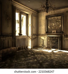 Abandoned Haunted House Interior. 3D Illustration.