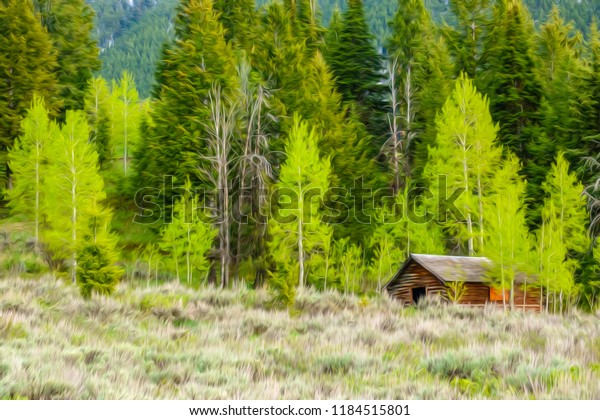 Abandoned Log Cabin Edge Pine Aspen Stock Illustration 1184515801