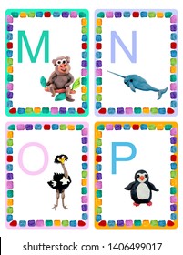 ABC Alphabet Baby Animals Flash Educational Cards Poster