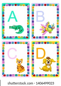 ABC Alphabet Baby Animals Flash Educational Cards Poster