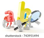 ABC character looking through magnifying glass isolated on white background. 3d illustration