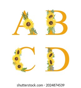 Abc Letters Alphabet Decorated Sunflowers Leaves Stock Illustration ...