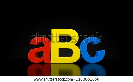 ABC text on black background. 3d illustration