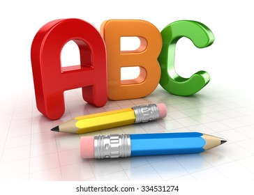 Abc text and pencil , This is a computer generated and 3d rendered picture.