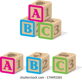 ABC Wooden Baby Blocks. Stacked Wooden Blocks For Kids.