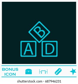 ABD cubes blocks child education icon flat. Simple blue pictogram on dark background. Illustration symbol and bonus buttons
