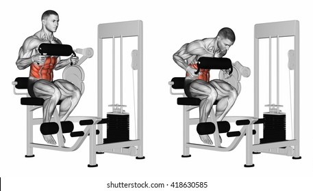 Abdominal Crunch In Machine. 3D Illustration