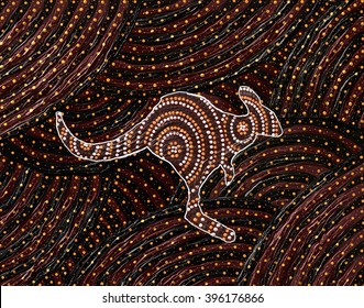 Aboriginal Kangaroo Dot Painting In Rich Earth Tones