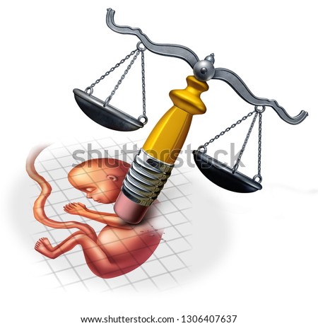 Abortion law concepts and social ethics in regards to late term pregnancy as a fetus being erased by a justice scale with 3D illustration elements. Stock photo © 