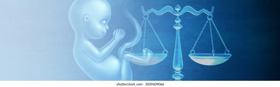 Abortion laws and fetus rights law and reproductive justice as a legal concept of reproduction rights as legislation to decide legality of pro life or choice with 3D illustration elements.
