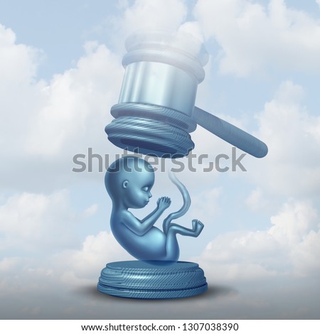 Abortion laws and legislation on unborn baby as a fetus with a justice judge gavel representing the social issue and concept of rights with 3D illustration elements. Stock photo © 