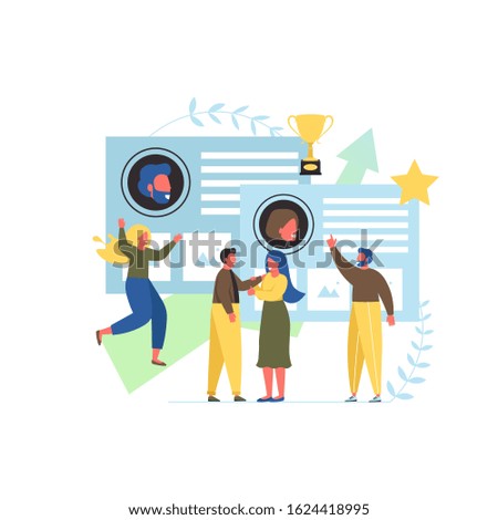About us, flat style design illustration. About us, company information page with business history including awards and recognition achieved concept for web banner, website page etc.