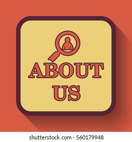About us icon, colored website button on orange background.