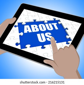 About Us Tablet Displaying Contact And Website Information