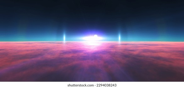above clouds fly sunset sun ray illustration, 3d render