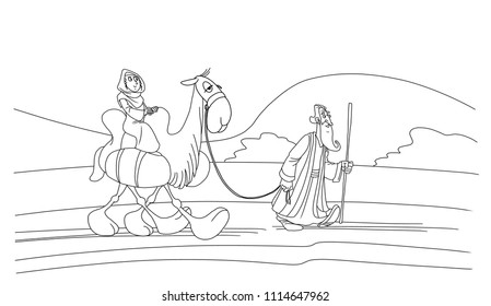 Abraham Walks Along The Road And Leads A Camel, Sarah Sits On A Camel.