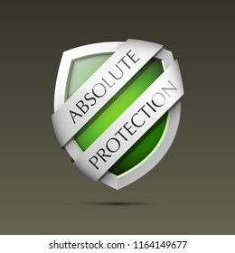 Absolute Protection guard shield concept. Safety badge, Absolute protection icon. Privacy banner shield. Security label. Defense tag. Presentation sticker shield. Defense safeguard sign. badge